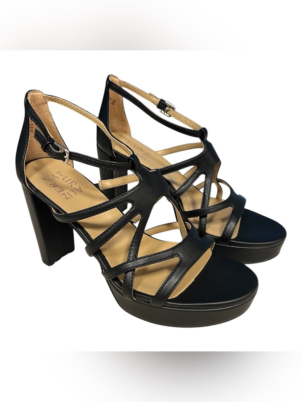NEW Naturalizer Womens Neona Black Sz 8 Strappy High Heel Platform Sandal